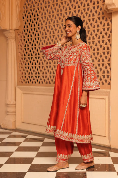 Aiman - Short Knee Length Choga with Salwar and Khada Dupatta