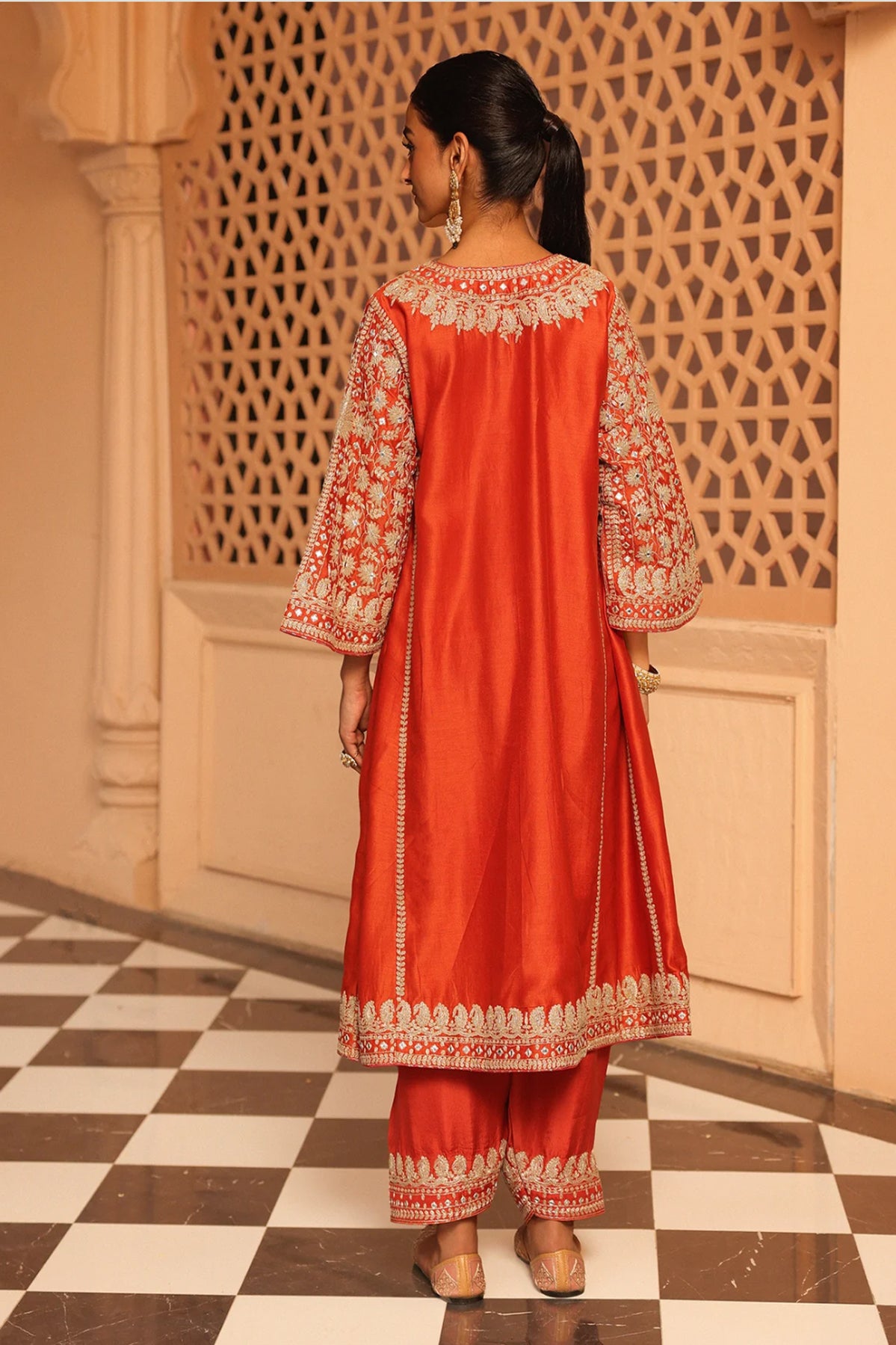 Aiman - Short Knee Length Choga with Salwar and Khada Dupatta