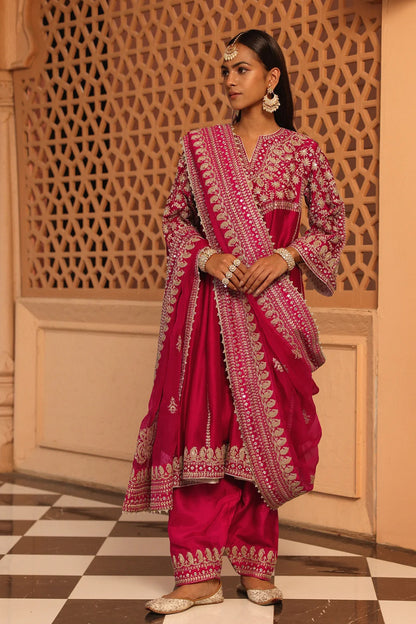 Aiman - Short Knee Length Choga with Salwar and Khada Dupatta