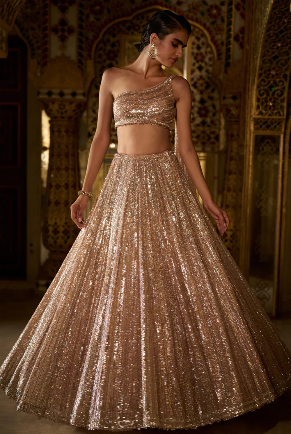 Rose Gold Sequin Lehenga Set