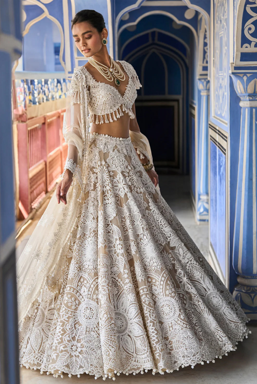 Nude Cream Abstract Lehenga Set