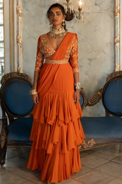 Rust Organza saree