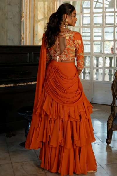 Rust Organza saree