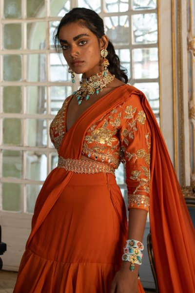 Rust Organza saree