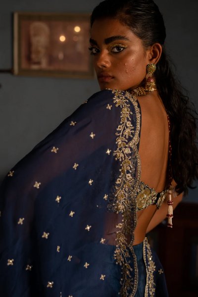 Amelia Navy Blue  Jacquard lehenga