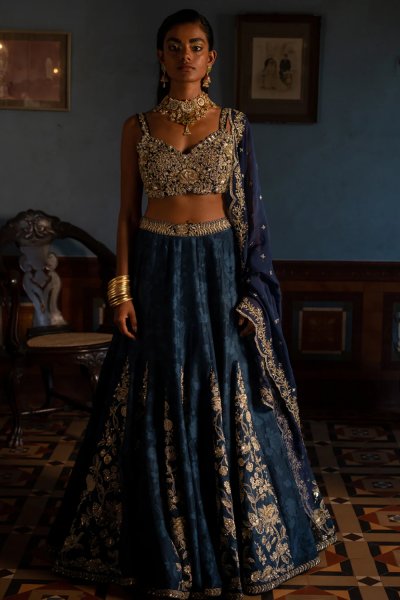 Amelia Navy Blue  Jacquard lehenga