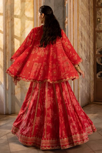 Eyana Cherry Red Floral lehenga