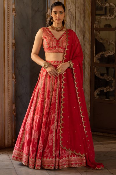 Eyana Cherry Red Floral lehenga