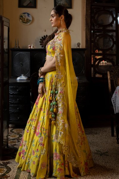 Inaaya Lime yellow Floral Lehenga set