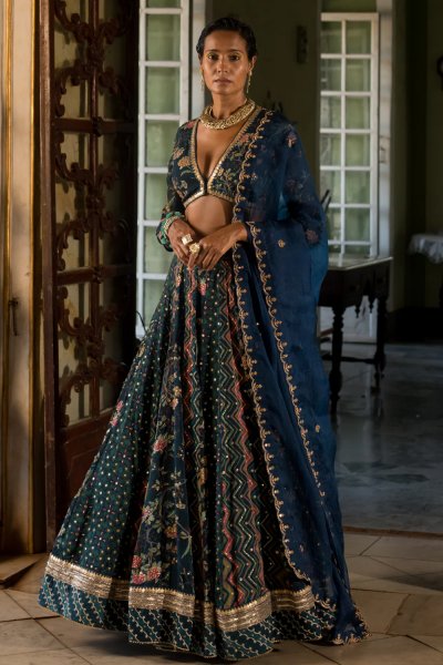 Khwaish navy Blue print lehenga set