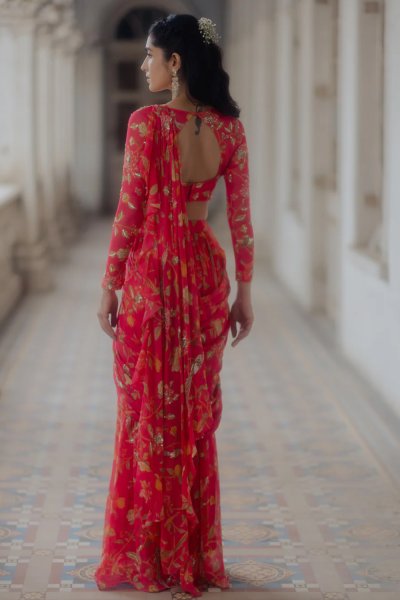 Peony Pink Floral saree