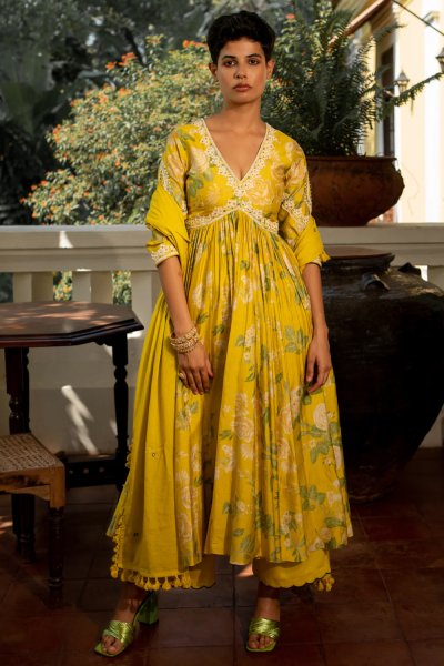 Yellow Floral Anarkali set