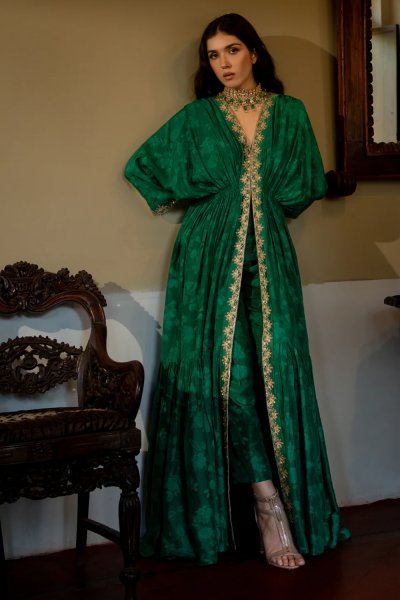 Emerald Green Jungle print Kaftan set