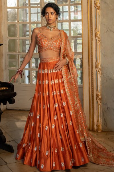 Rust embroidered Lehenga