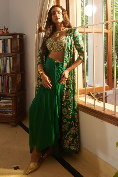 Emerald Green Pre draped skirt