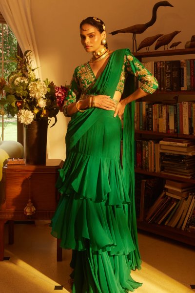 Emerald Green Organza Saree