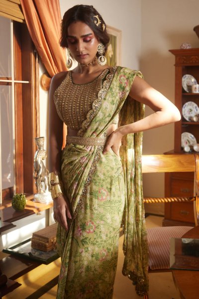 Sage Green Printed Saree