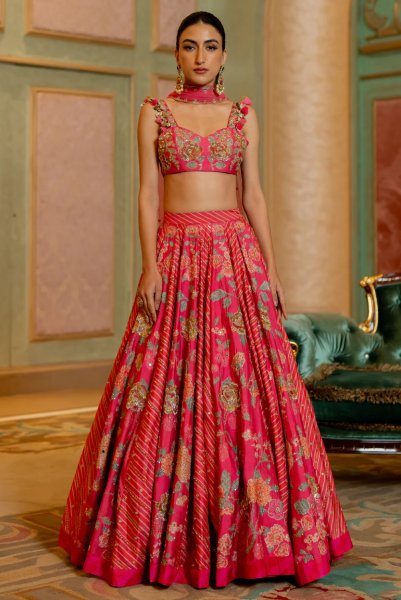 Blooming Pink Floral Lehenga