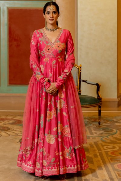 Blooming Pink Floral Anarkali