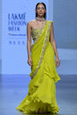 Lime yellow pre–draped saree