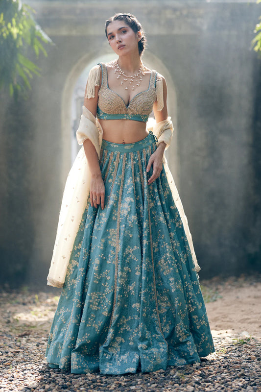 Self-Woven Jacquard Lehenga Set