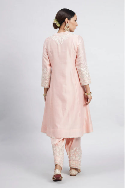 KAINA- SOFT PINK PURE CHANDERI SILK PARSI-GARA EMBROIDERED ENSEMBLE