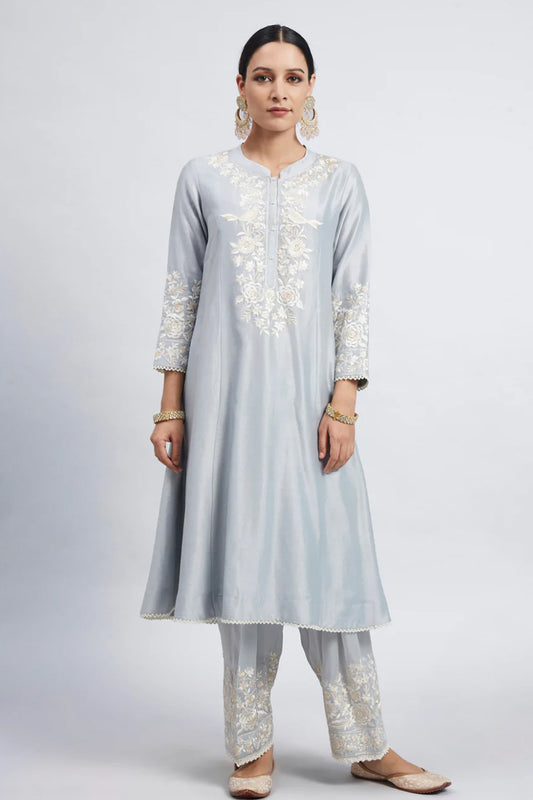 KAINA CHANDERI SILK PARSI-GARA EMBROIDERED ENSEMBLE