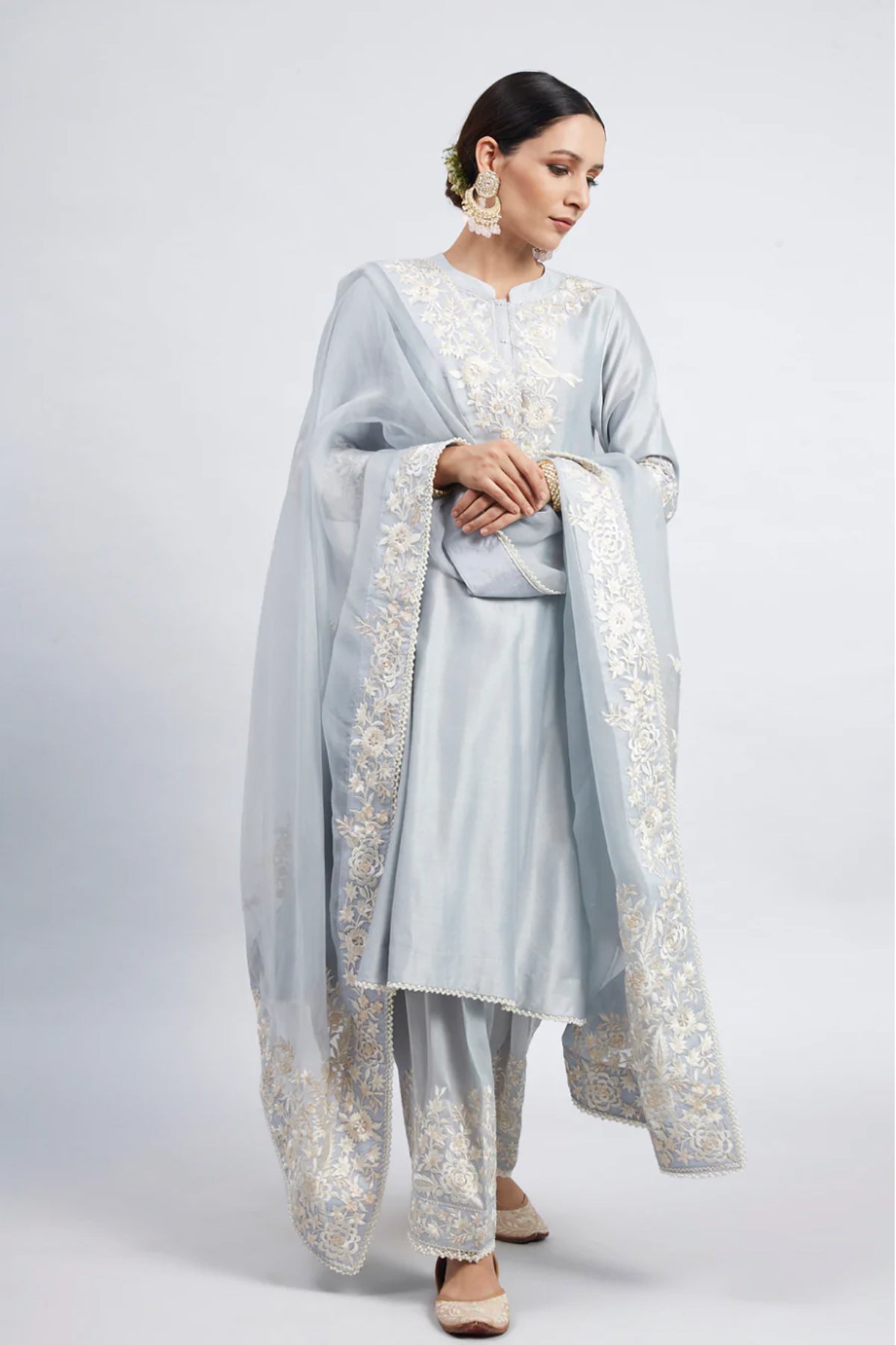 KAINA CHANDERI SILK PARSI-GARA EMBROIDERED ENSEMBLE