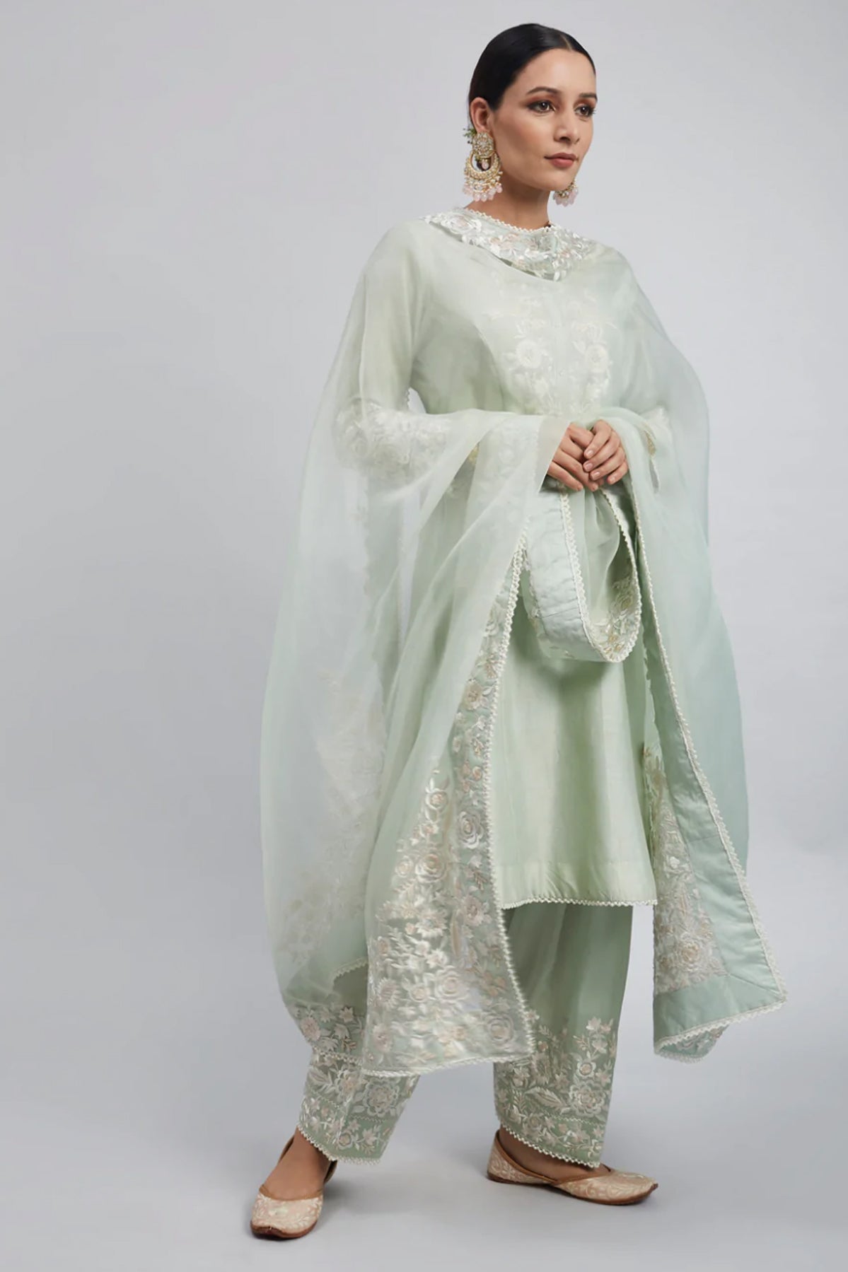 KAINA CHANDERI SILK PARSI-GARA EMBROIDERED ENSEMBLE