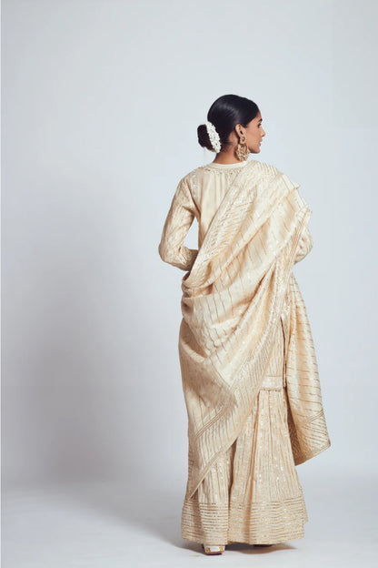 SAIMA SOFT BEIGE CHANDERI SILK EMBROIDERED ENSEMBLE