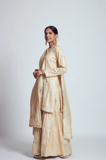 SAIMA SOFT BEIGE CHANDERI SILK EMBROIDERED ENSEMBLE