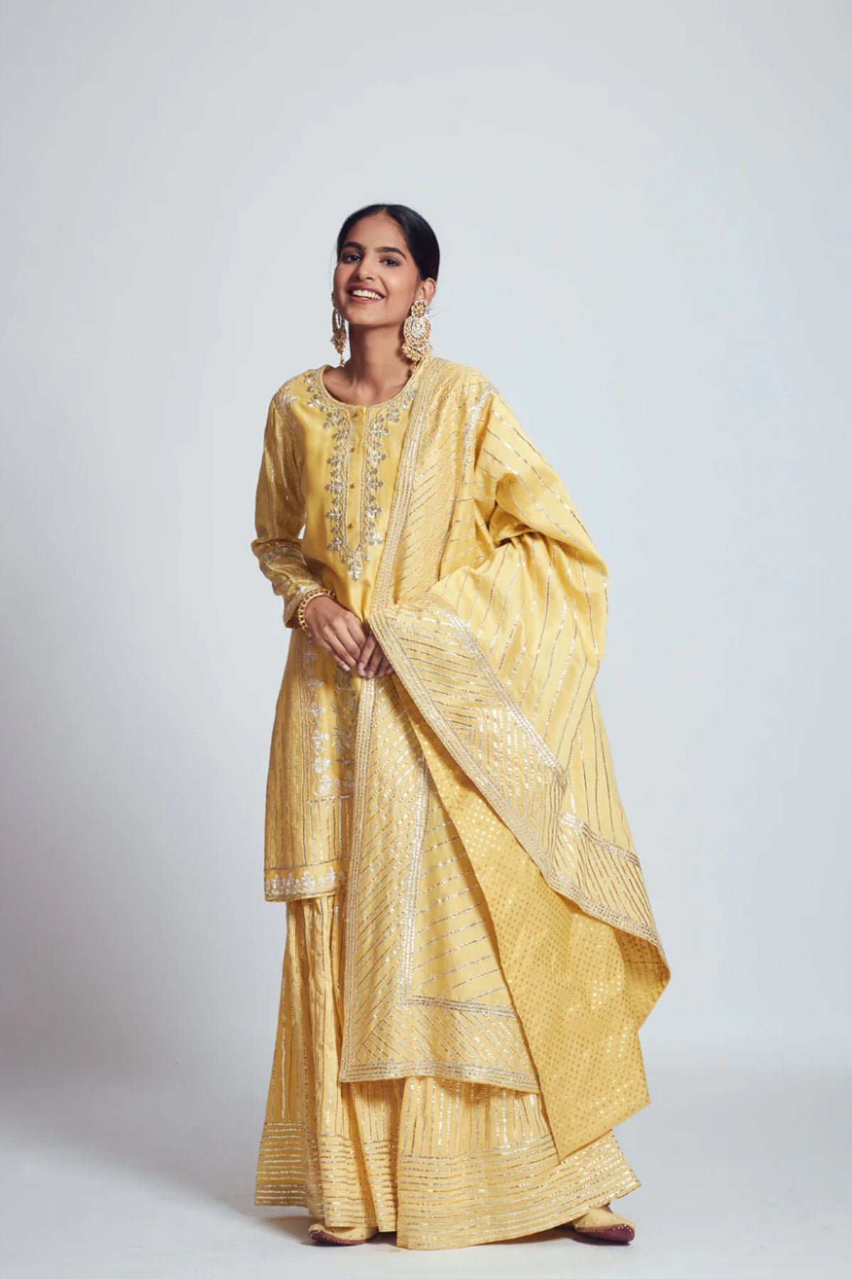 SEHAR HAPPY YELLOW CHANDERI SILK EMBROIDERED ENSEMBLE