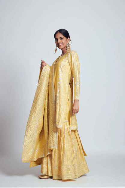 SEHAR HAPPY YELLOW CHANDERI SILK EMBROIDERED ENSEMBLE