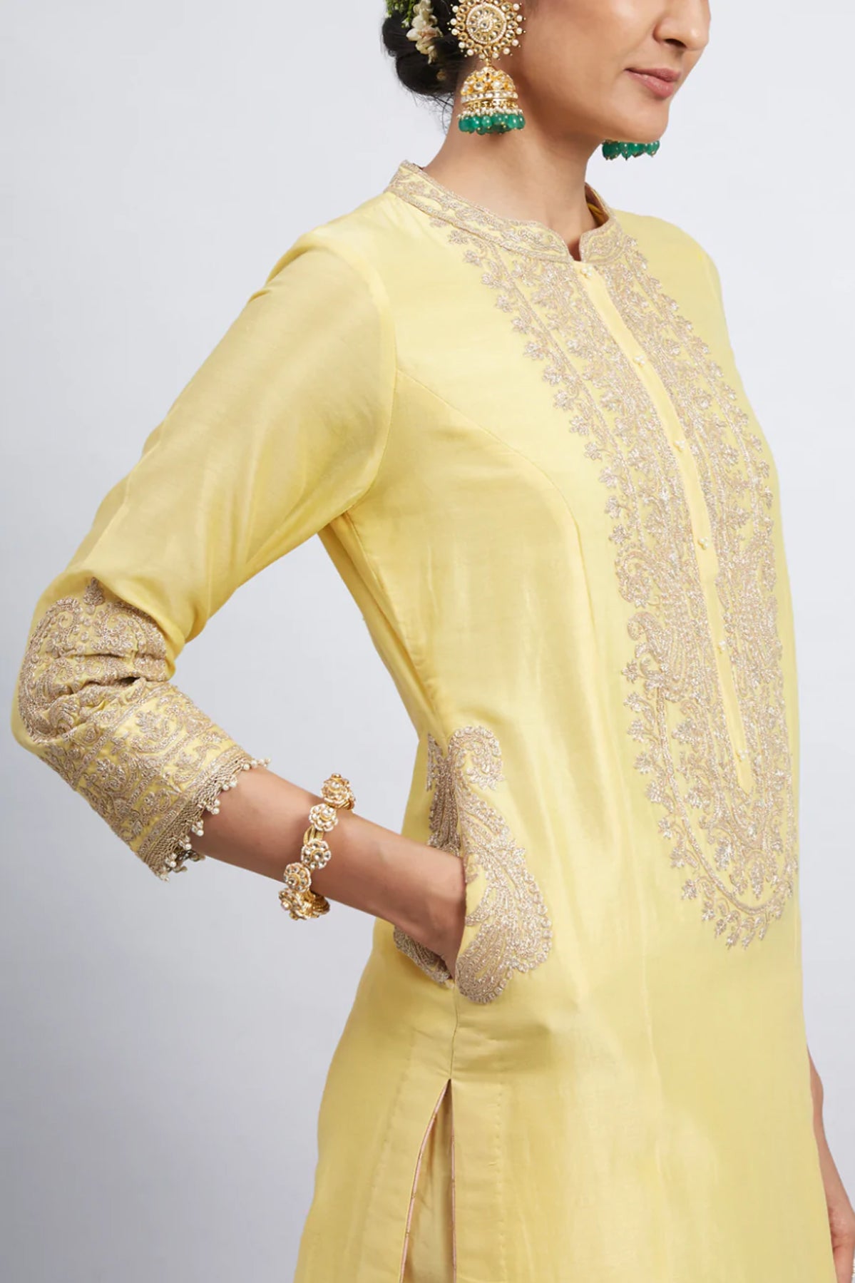 AADIRAH-  EMBROIDERED KURTA SET WITH SIDE POCKETS