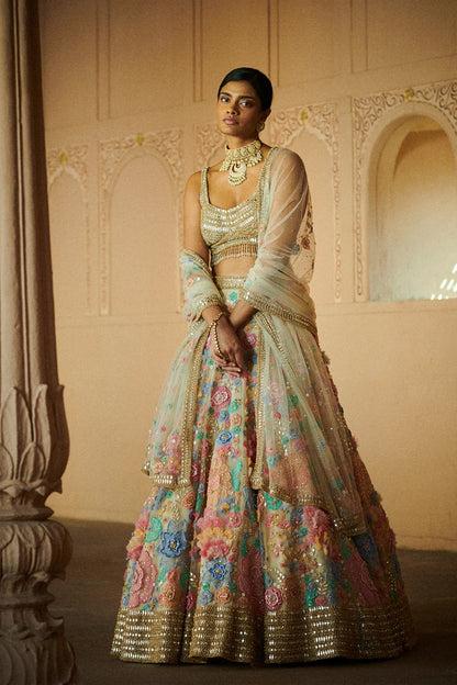 Three-Dimensional Floral Lehenga Set