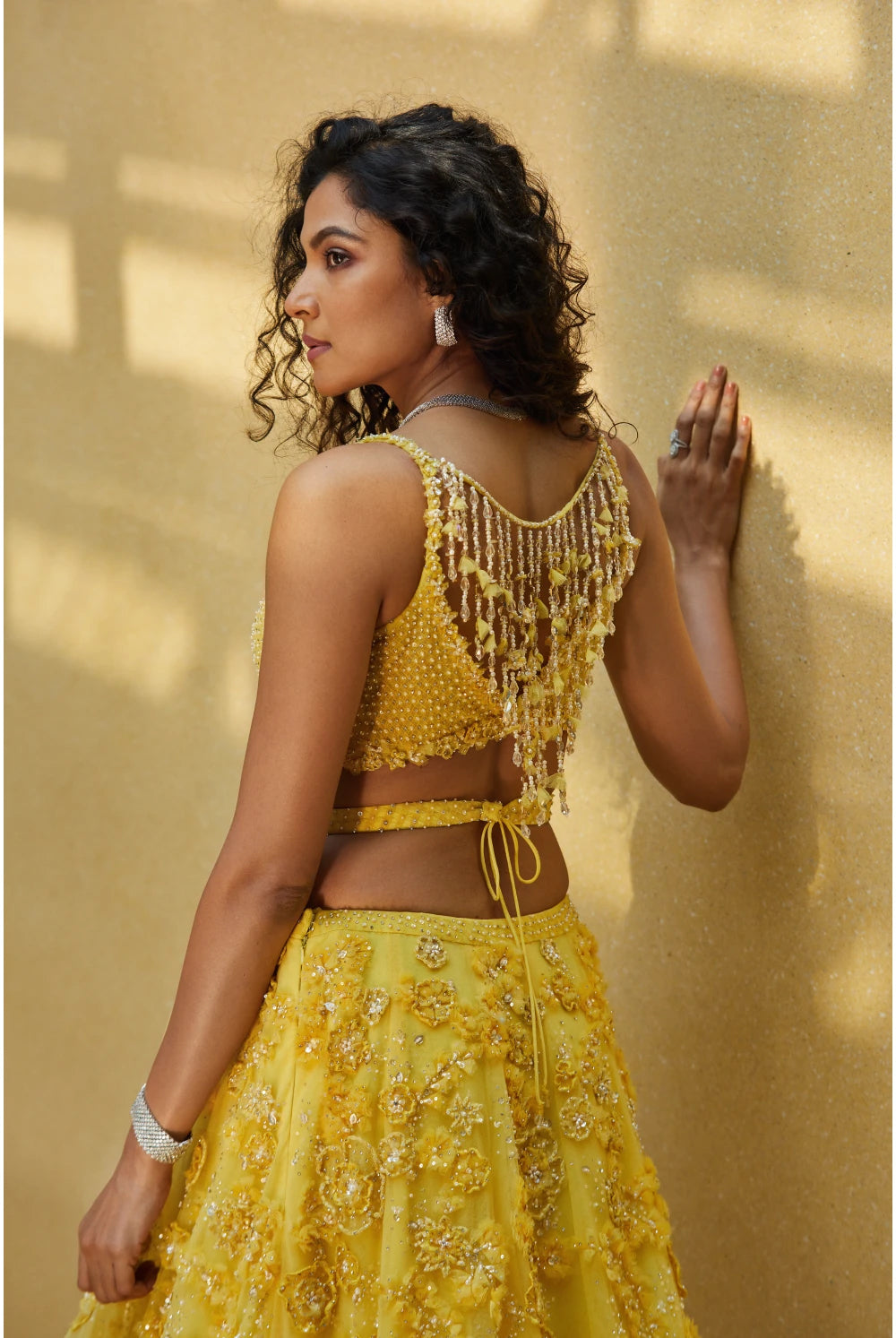 Three-Dimensional Yellow Floral Lehenga Set