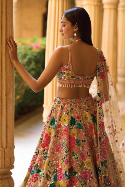 Multi - Coloured Floral Lehenga Set