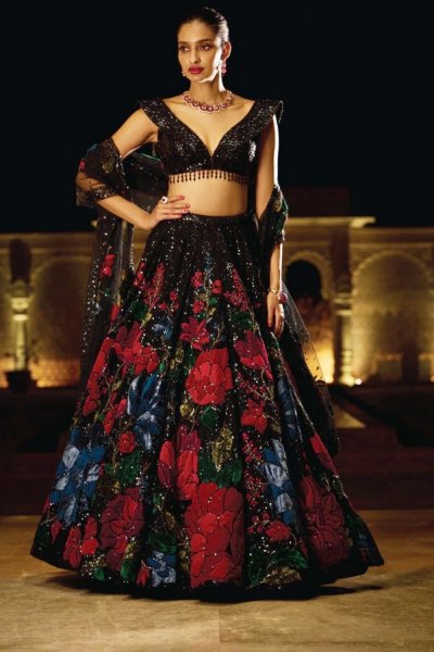 Black Multi-Coloured Lehenga Set