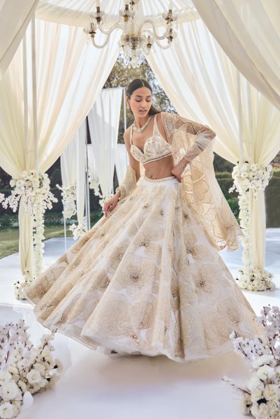 White Gold Floral Lehenga Set