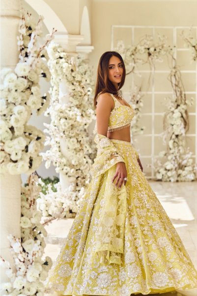 Lime Yellow Floral Lehenga Set