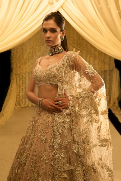 Nude Floral Lehenga Set