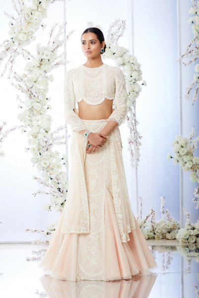 Powder Peach Fish Cut Lehenga Set