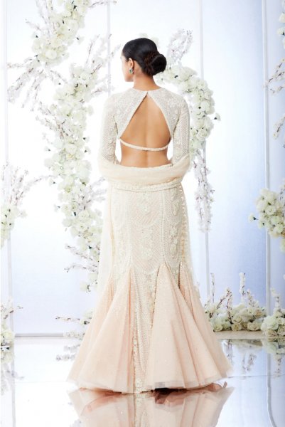 Powder Peach Fish Cut Lehenga Set