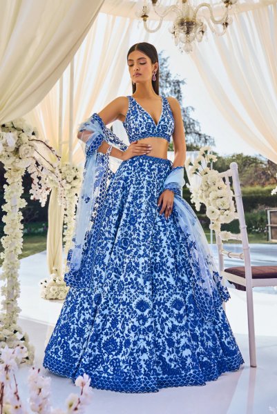 Blue on Blue Resham Work Lehenga Set