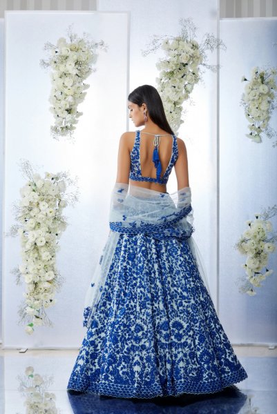 Blue on Blue Resham Work Lehenga Set