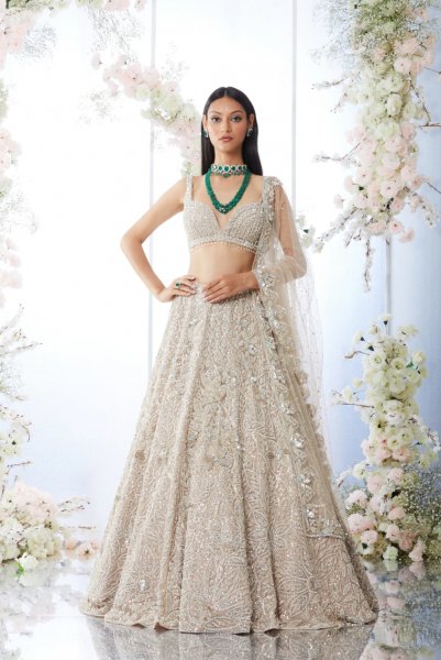 Champagne Floral Lehenga Set