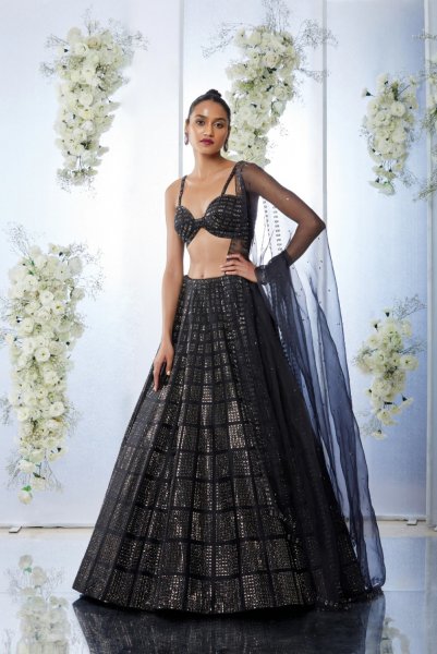 Black Brick Crystal Lehenga Set