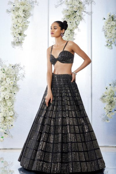 Black Brick Crystal Lehenga Set