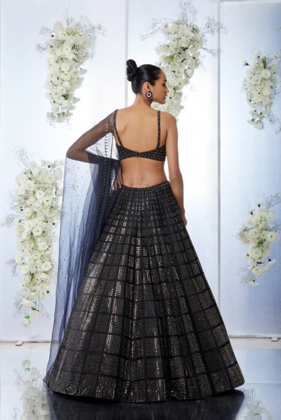 Black Brick Crystal Lehenga Set