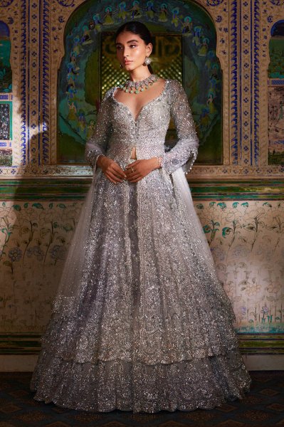 Silver Zardosi Jacket Lehenga Set